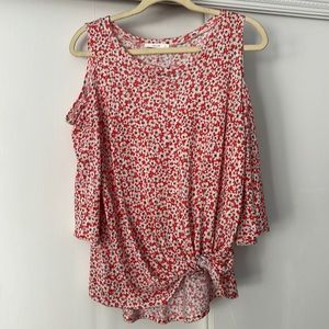 Cold shoulder 3/4 sleeve top with flowers